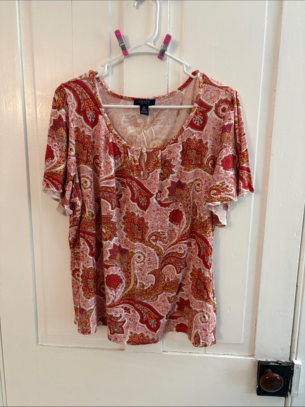 Chaps Women's Red Paisley Scoop Neck Short Sleeve Tee